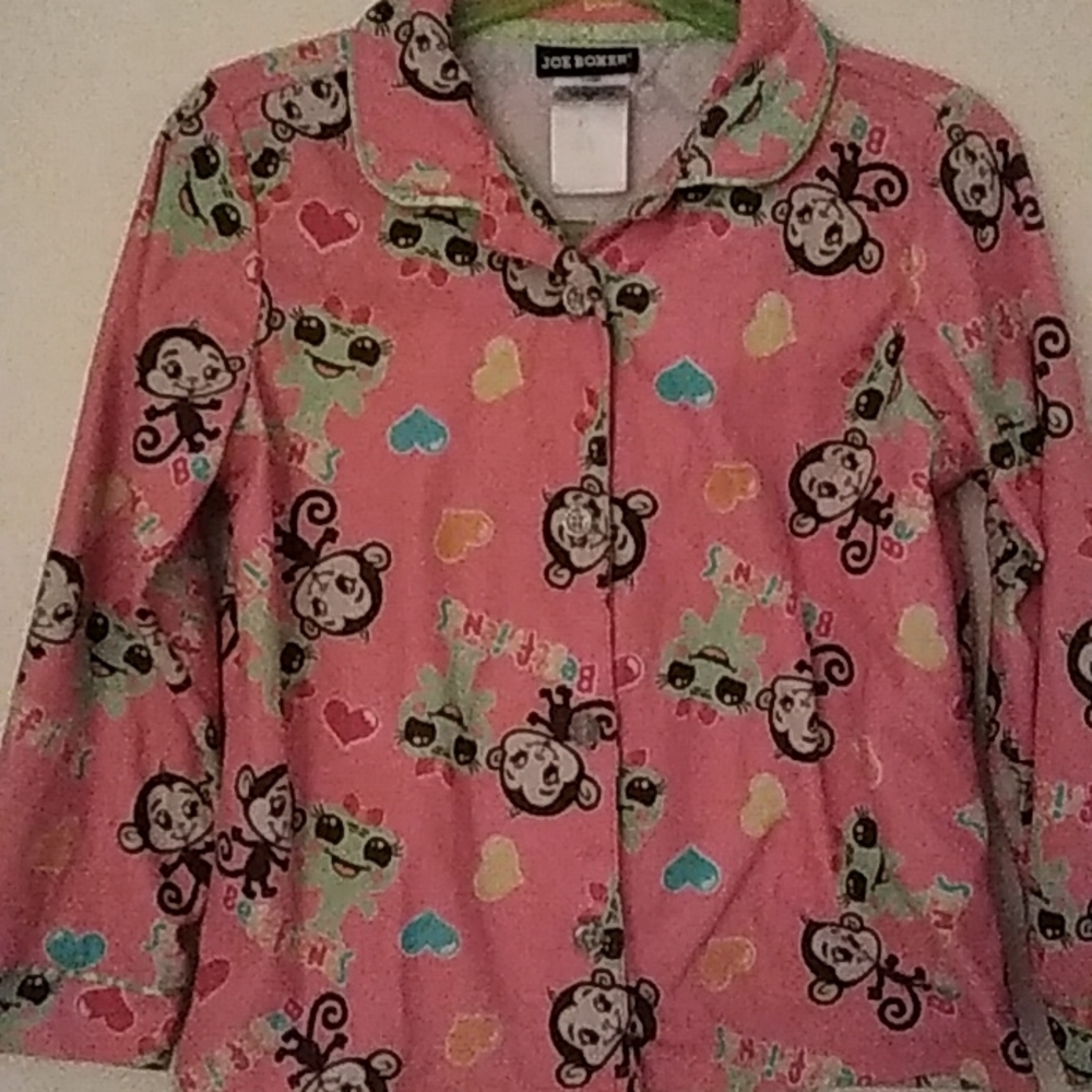 Girls 5T Best friends Monkey Frog Hearts Joe Boxer Pajama Set 4 Glitter Buttons - Picture 5 of 12